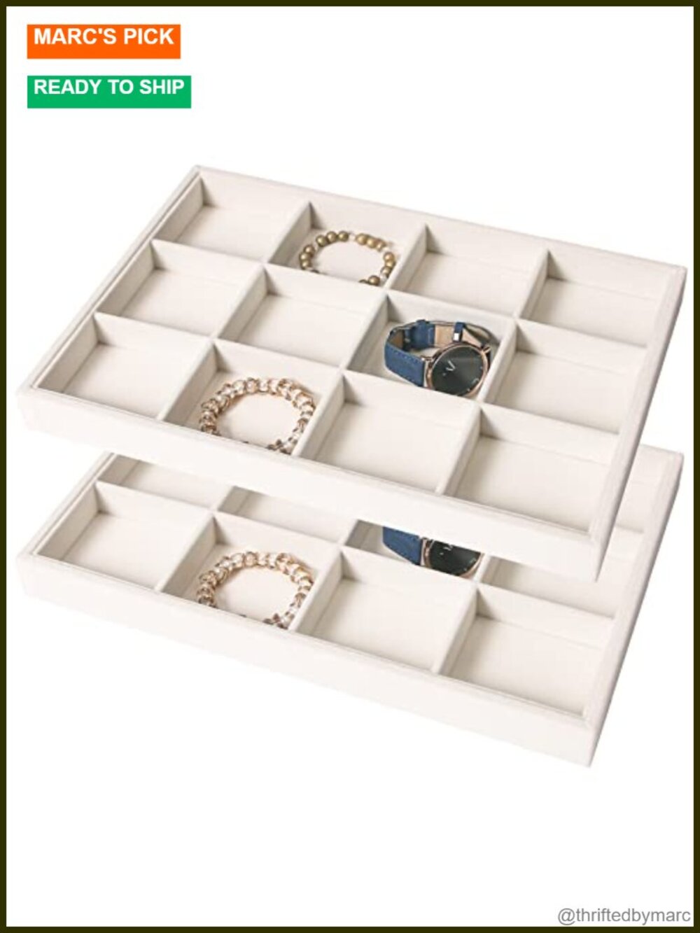 12 Grid Stackable Velvet Jewelry Organizer Tray Set 2pc Bracelet Necklace Holder